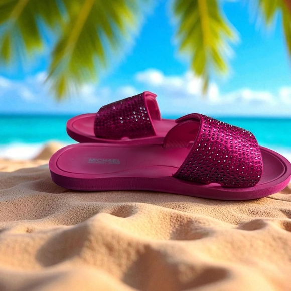 Michael Kors Mk Pool Slide Sandal In Dragon Fruit Size 7 (EUC) - Picture 7 of 10